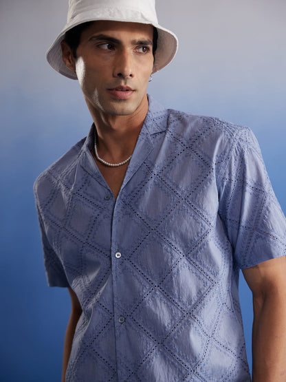 SHVAAS BY VASTRAMAY Men's Aqua Blue Hakooba Shirt