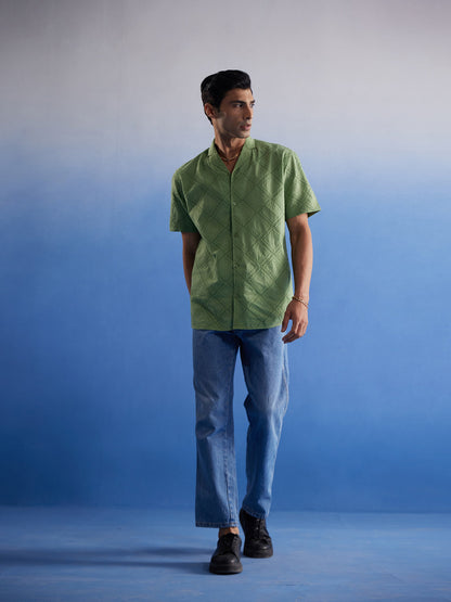 SHVAAS BY VASTRAMAY Men's Green Hakooba Shirt