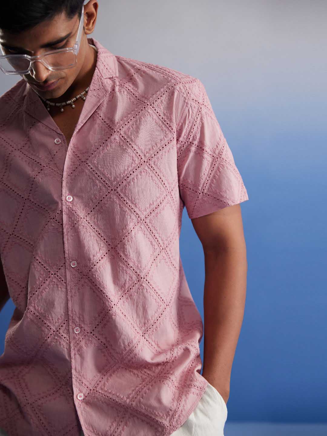 SHVAAS BY VASTRAMAY Men's Pink Hakooba Shirt