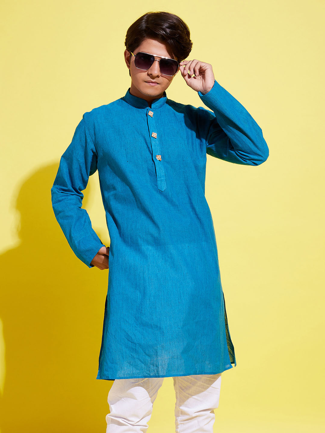 VASTRAMAY Boy's Light Blue Cotton Kurta