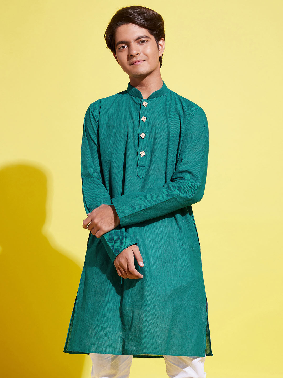 VASTRAMAY Boy's Green Cotton Kurta