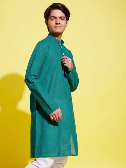 VASTRAMAY Boy's Green Cotton Kurta