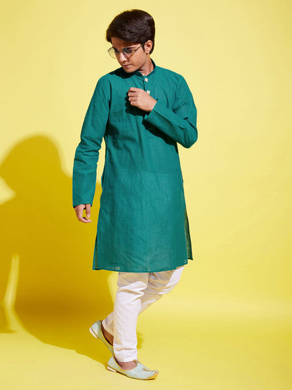 VASTRAMAY Boy's Green Cotton Kurta