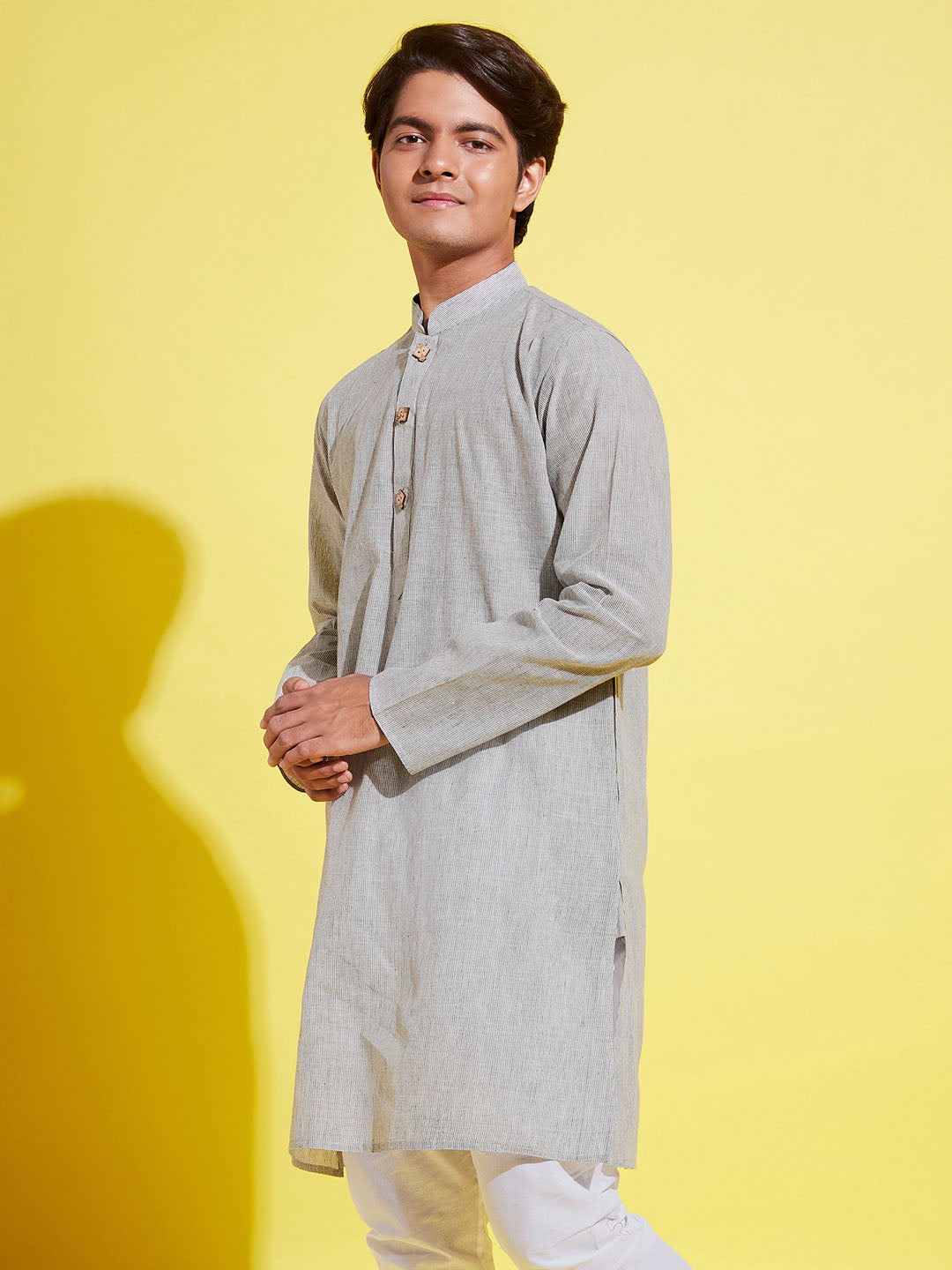 VASTRAMAY Boy's Grey Cotton Kurta