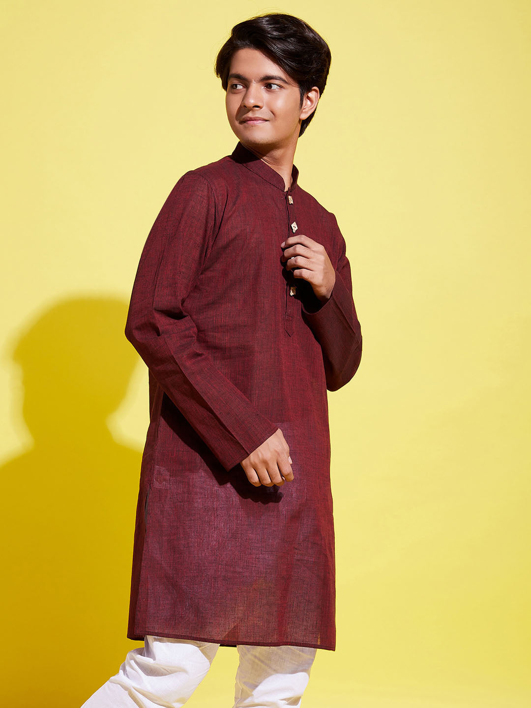 VASTRAMAY Boy's Maroon Cotton Kurta