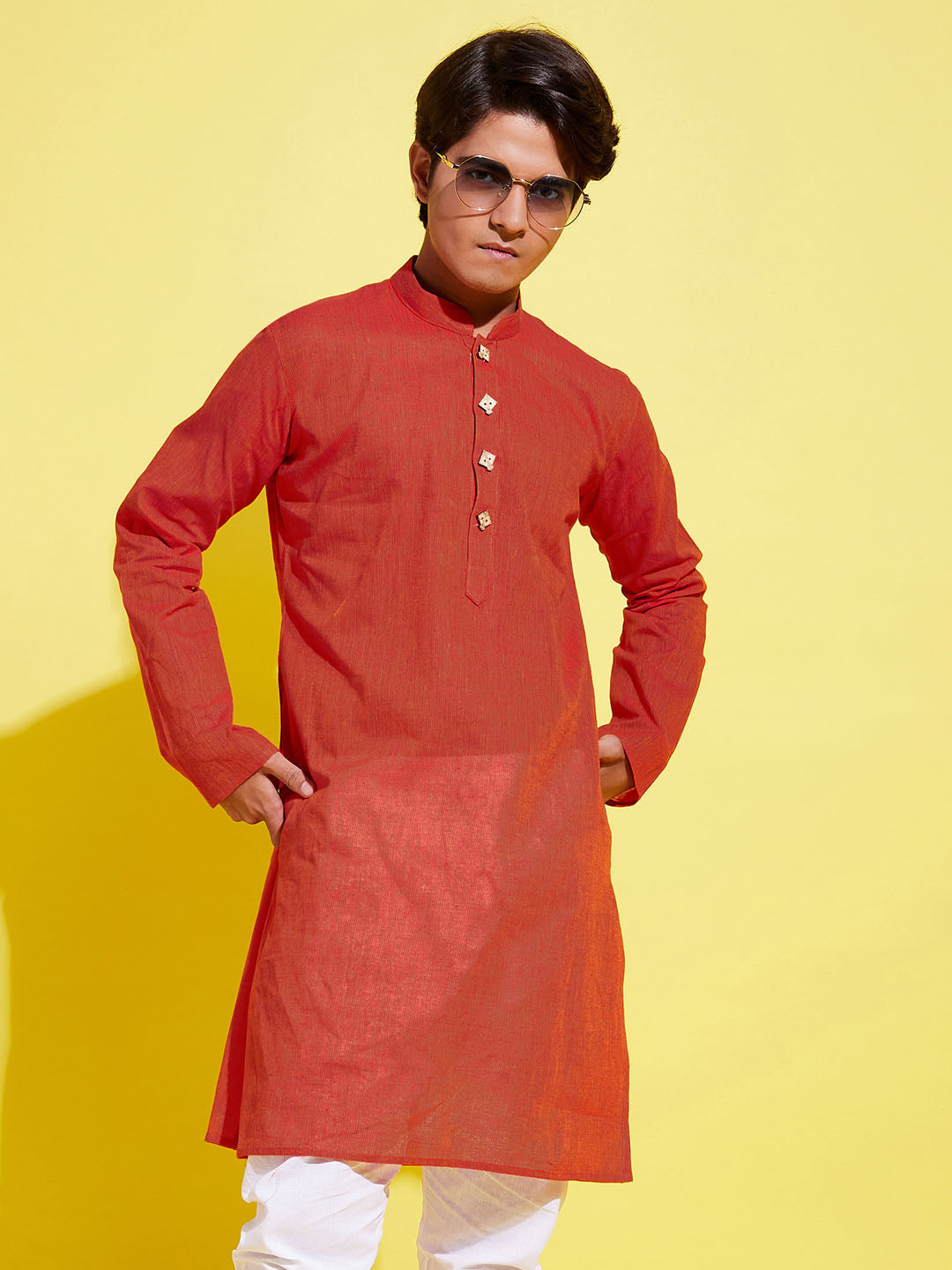 VASTRAMAY Boy's Red Cotton Kurta