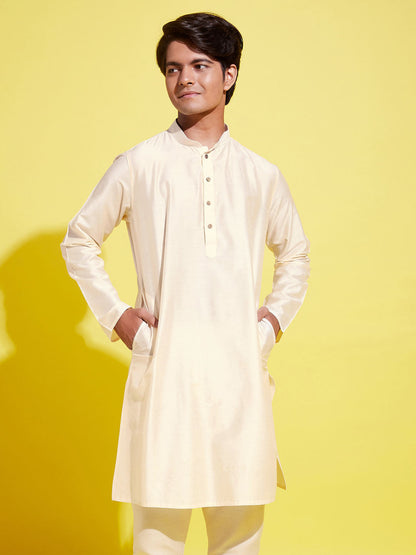 VASTRAMAY Boys Cream Solid Kurta