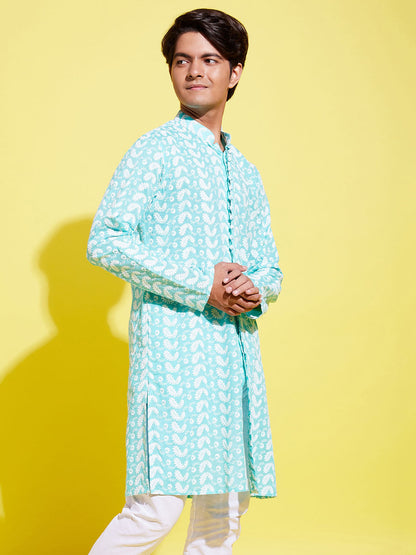 VASTRAMAY Boys Green Embroidered Kurta