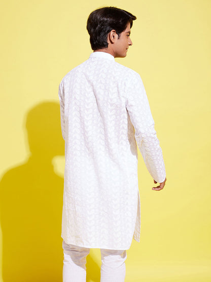 VASTRAMAY Boys White Embroidered Kurta