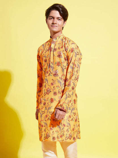 Vastramay Boys' Multicolor-Base-Mustard And Cream Kurta