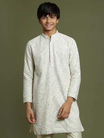 YUVA By VASTRAMAY Boys Grey Color Embroidered Kurta