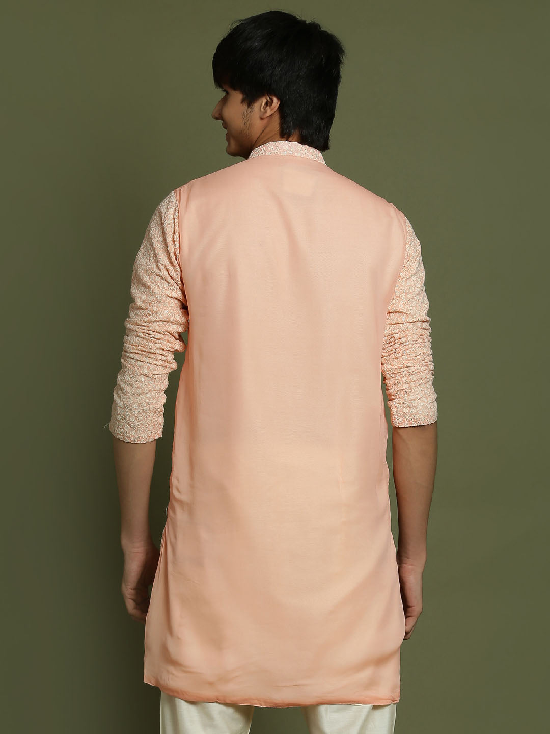 YUVA BY VASTRAMAY Boys' Pink Georgette Chikankari