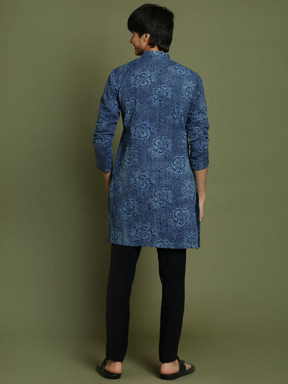 YUVA By VASTRAMAY Boys Indigo Denim Printed Kurta