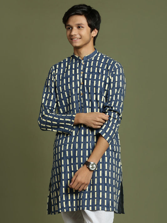 VASTRAMAY Boys Indigo Rubber Print Kurta