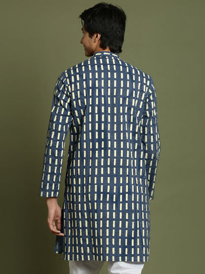 YUVA By VASTRAMAY Boys Indigo Rubber Print Kurta