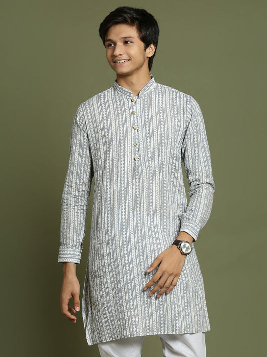 YUVA BY VASTRAMAY Boys' Grey Woven Kurta