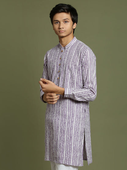 YUVA BY VASTRAMAY Boys' Purple Woven Kurta