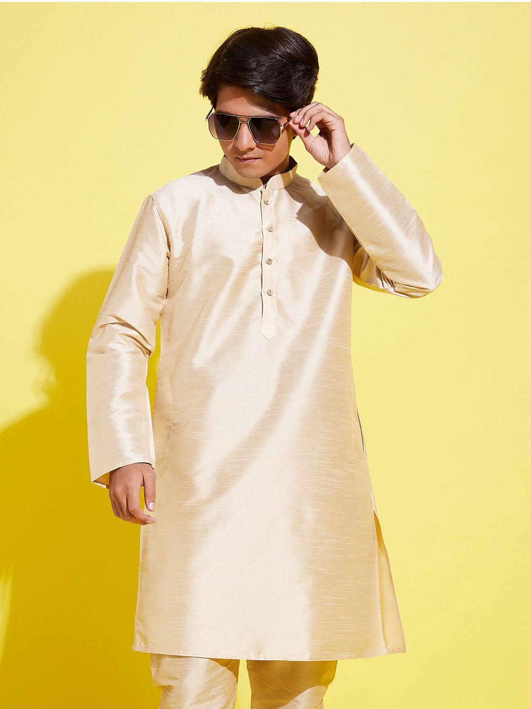 VASTRAMAY Boys' Gold Silk Blend Kurta