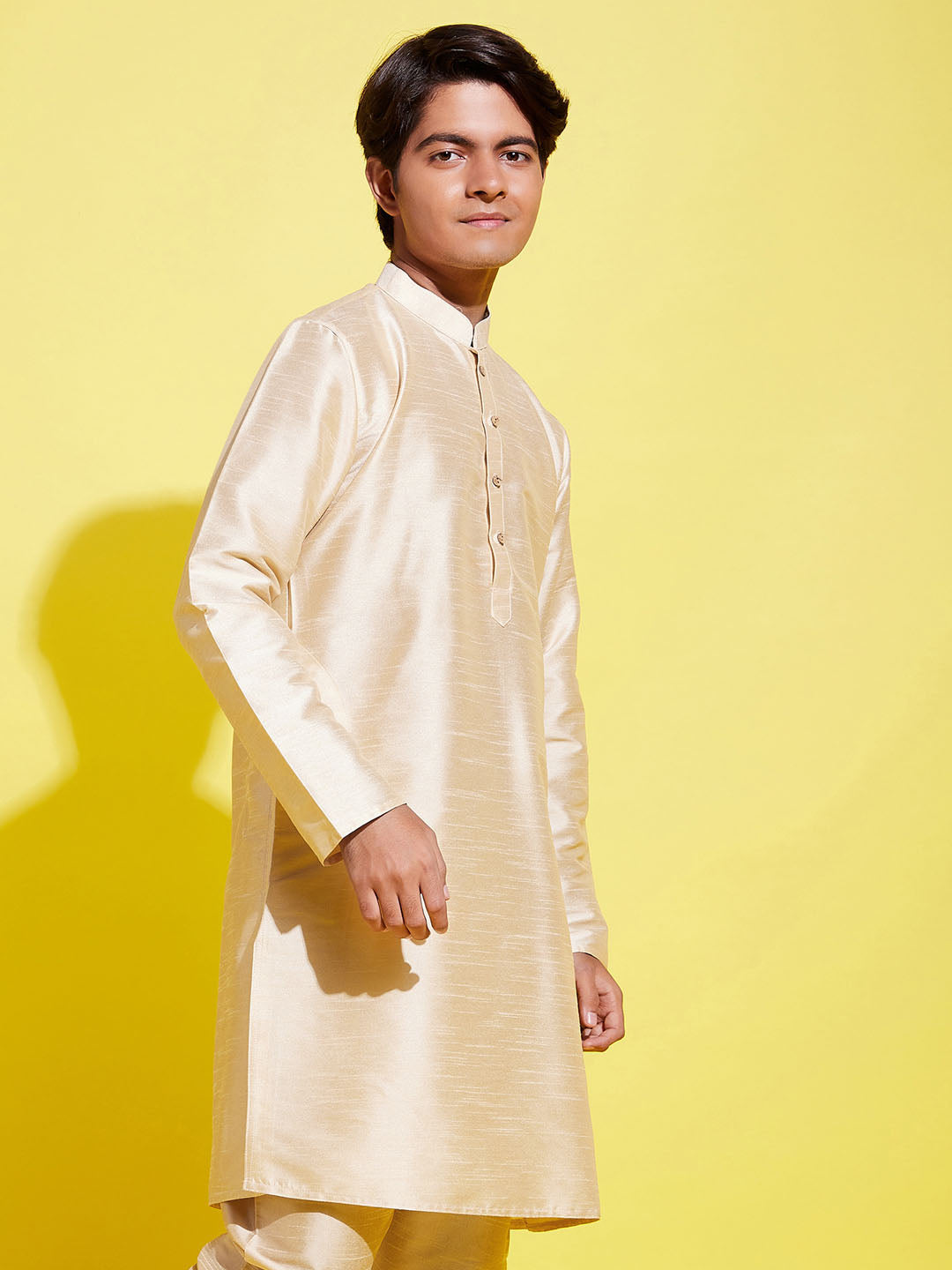 VASTRAMAY Boys' Gold Silk Blend Kurta