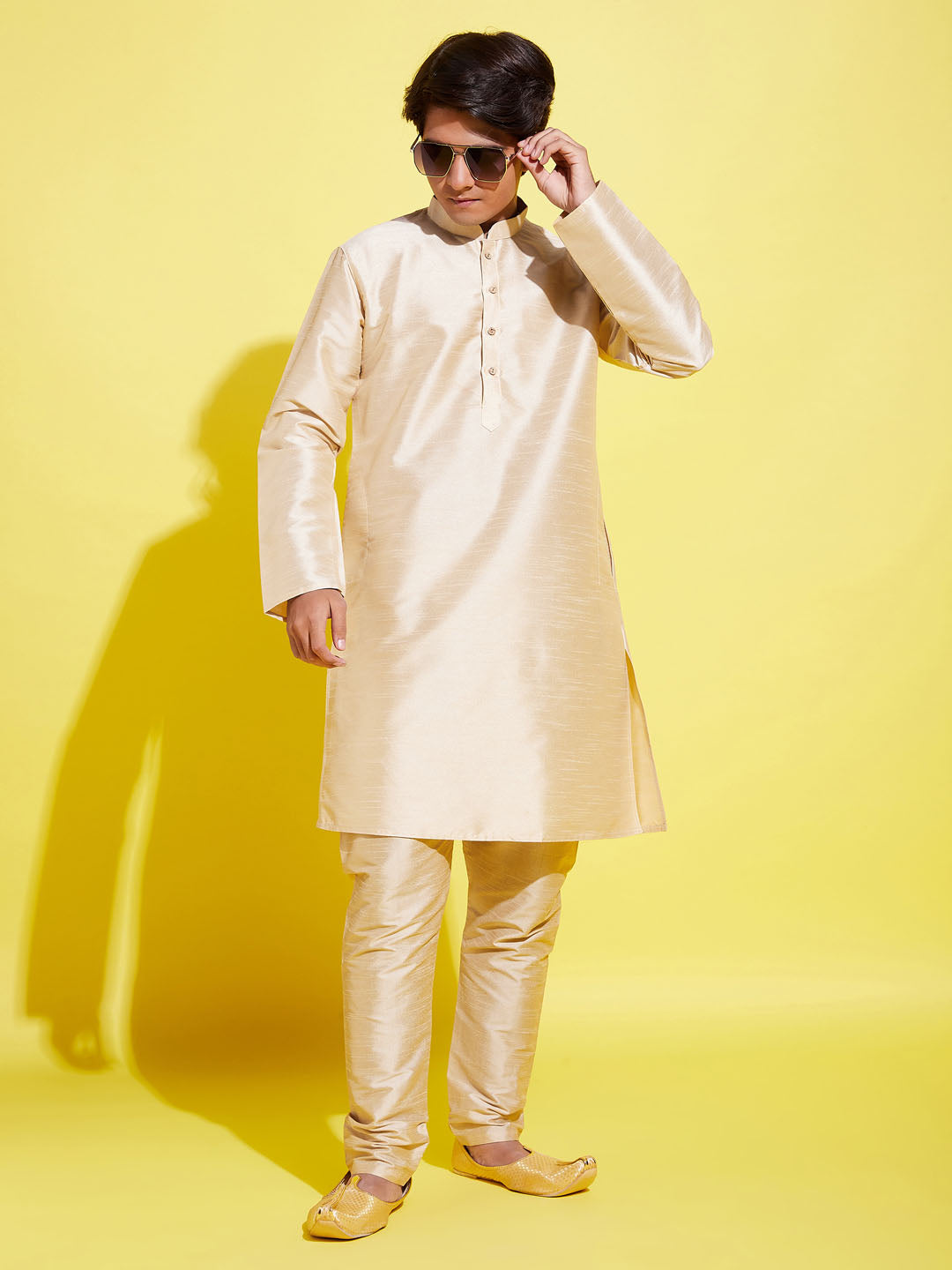 VASTRAMAY Boys' Gold Silk Blend Kurta