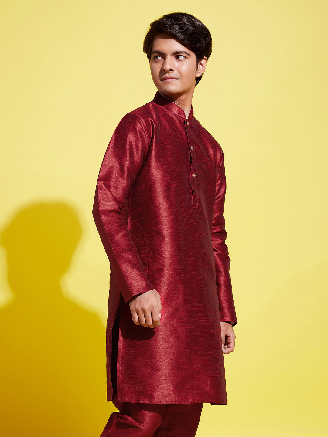 VASTRAMAY Boys' Maroon Silk Blend Kurta