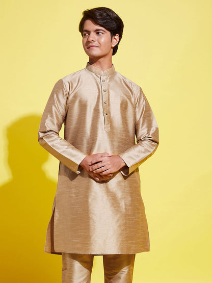 VASTRAMAY Boys' Rose Gold Silk Blend Kurta