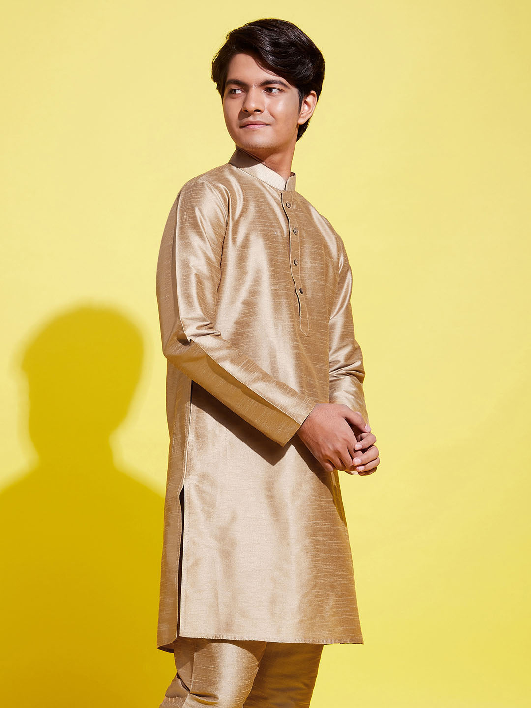 VASTRAMAY Boys' Rose Gold Silk Blend Kurta