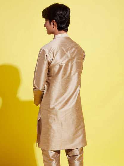 VASTRAMAY Boys' Rose Gold Silk Blend Kurta