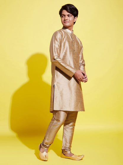 VASTRAMAY Boys' Rose Gold Silk Blend Kurta