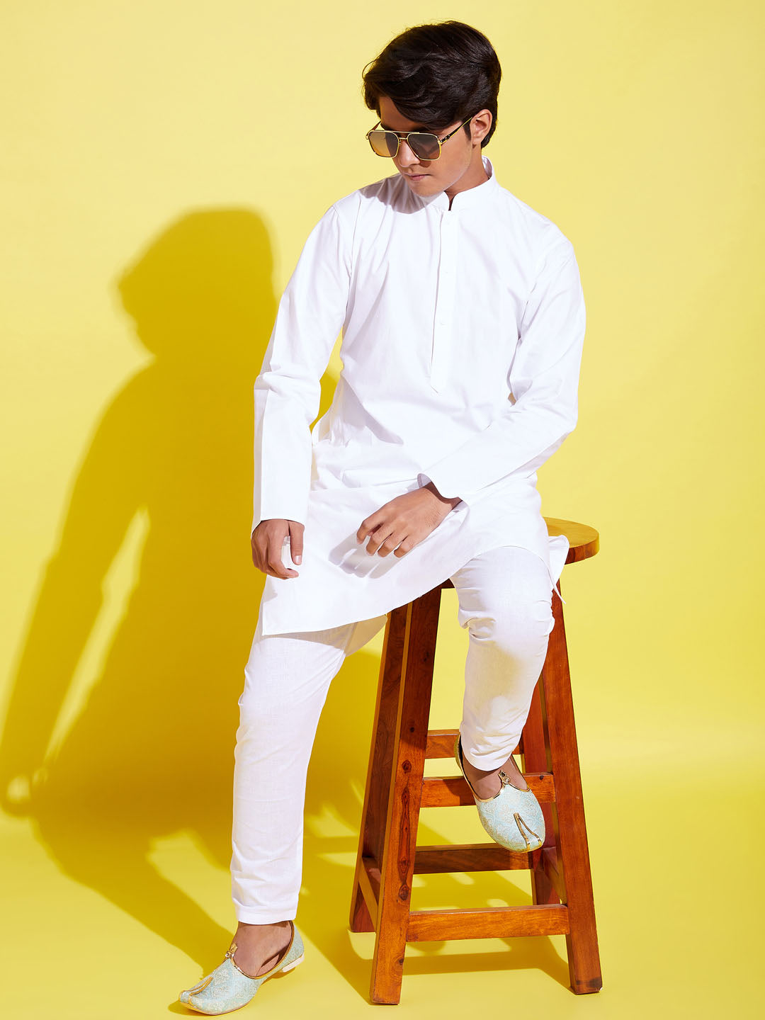 VASTRAMAY Boys' White Cotton Kurta