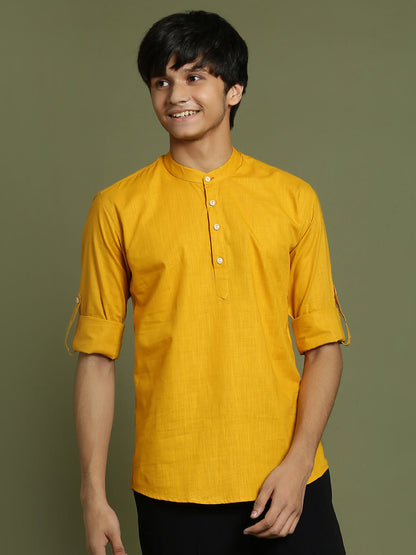 YUVA BY VASTRAMAY Boys Mustard Short Kurta