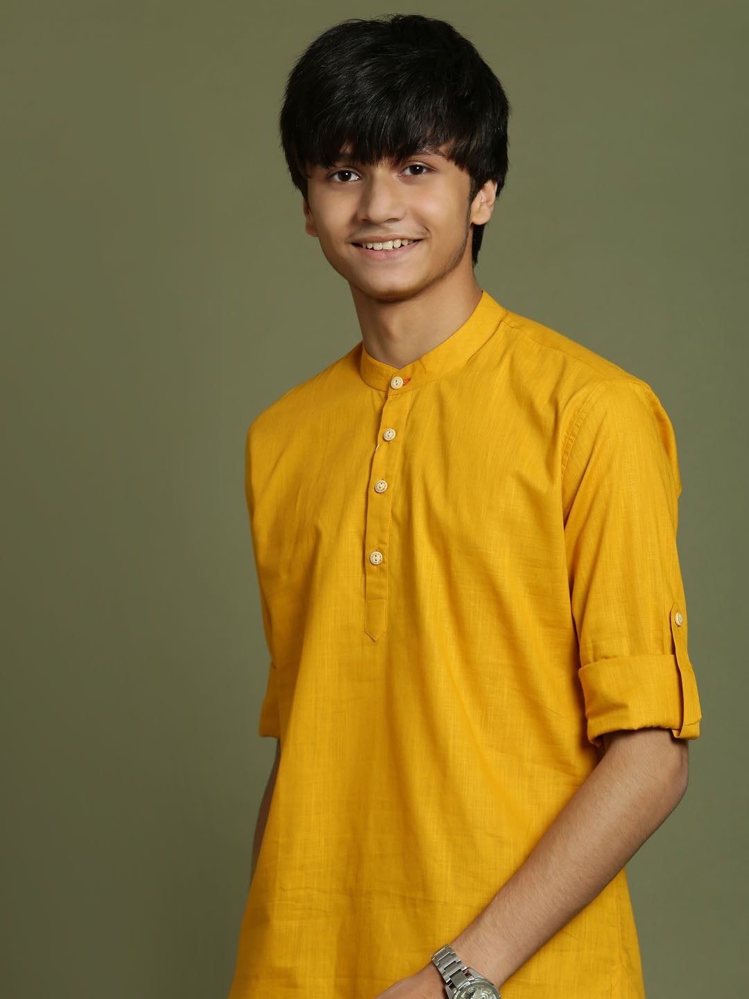 YUVA BY VASTRAMAY Boys Mustard Short Kurta