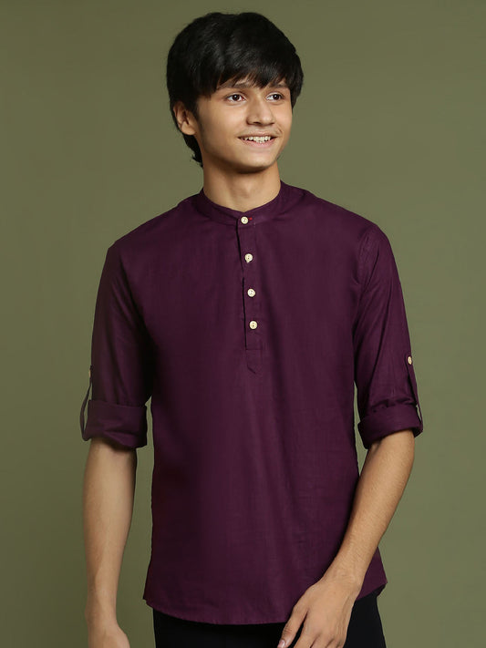 YUVA BY VASTRAMAY Boys Purple Short Kurta