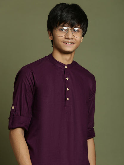 YUVA BY VASTRAMAY Boys Purple Short Kurta