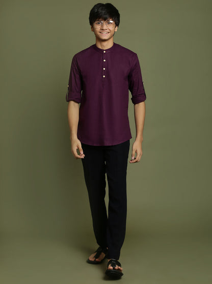 YUVA BY VASTRAMAY Boys Purple Short Kurta