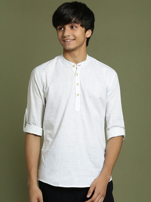 YUVA BY VASTRAMAY Boys White Short Kurta