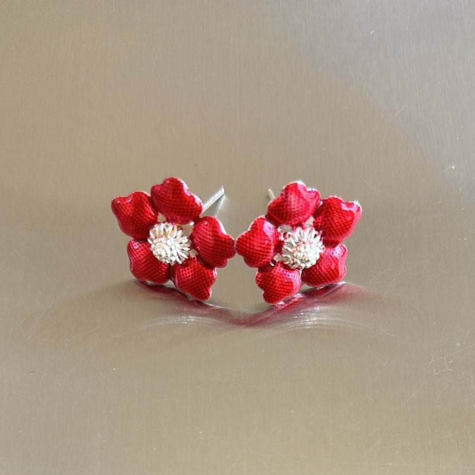 Pure Silver Enamel Red Flowers 6g (Pack of 2) - PUSHMYCART