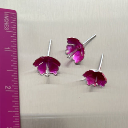 Pure Silver Enamel Pink Flowers |Pack of 3