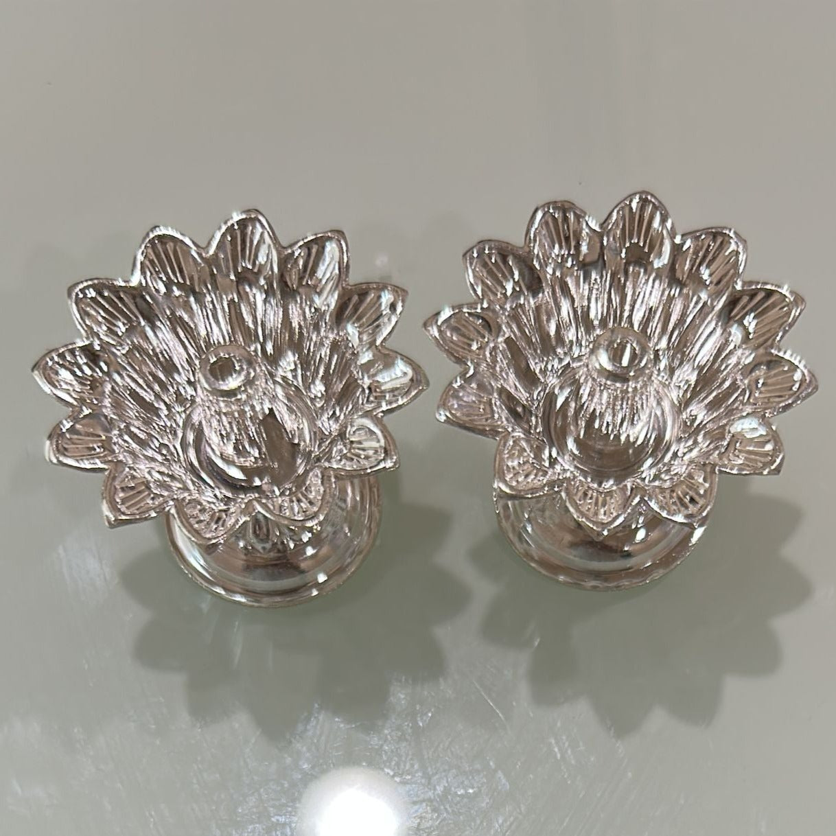 Pure Silver Flower Shaped Diya 4 Pair