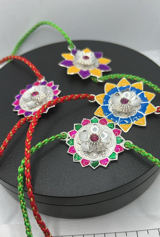 Pure Silver Multi colour Rakhis Assorted - PUSHMYCART