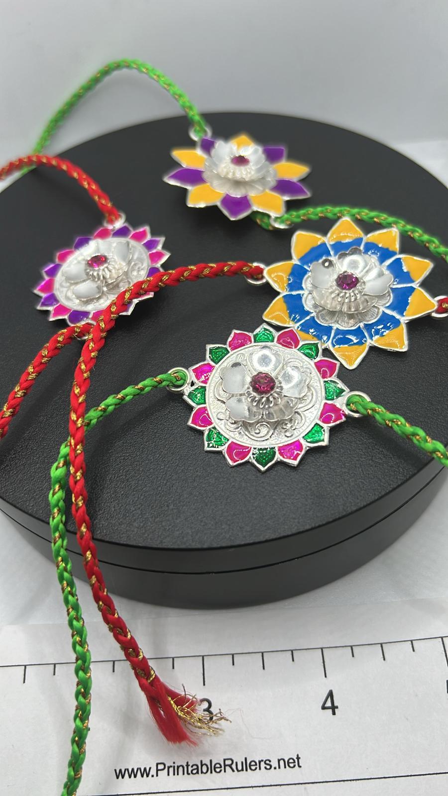 Pure Silver Multi colour Rakhis Assorted