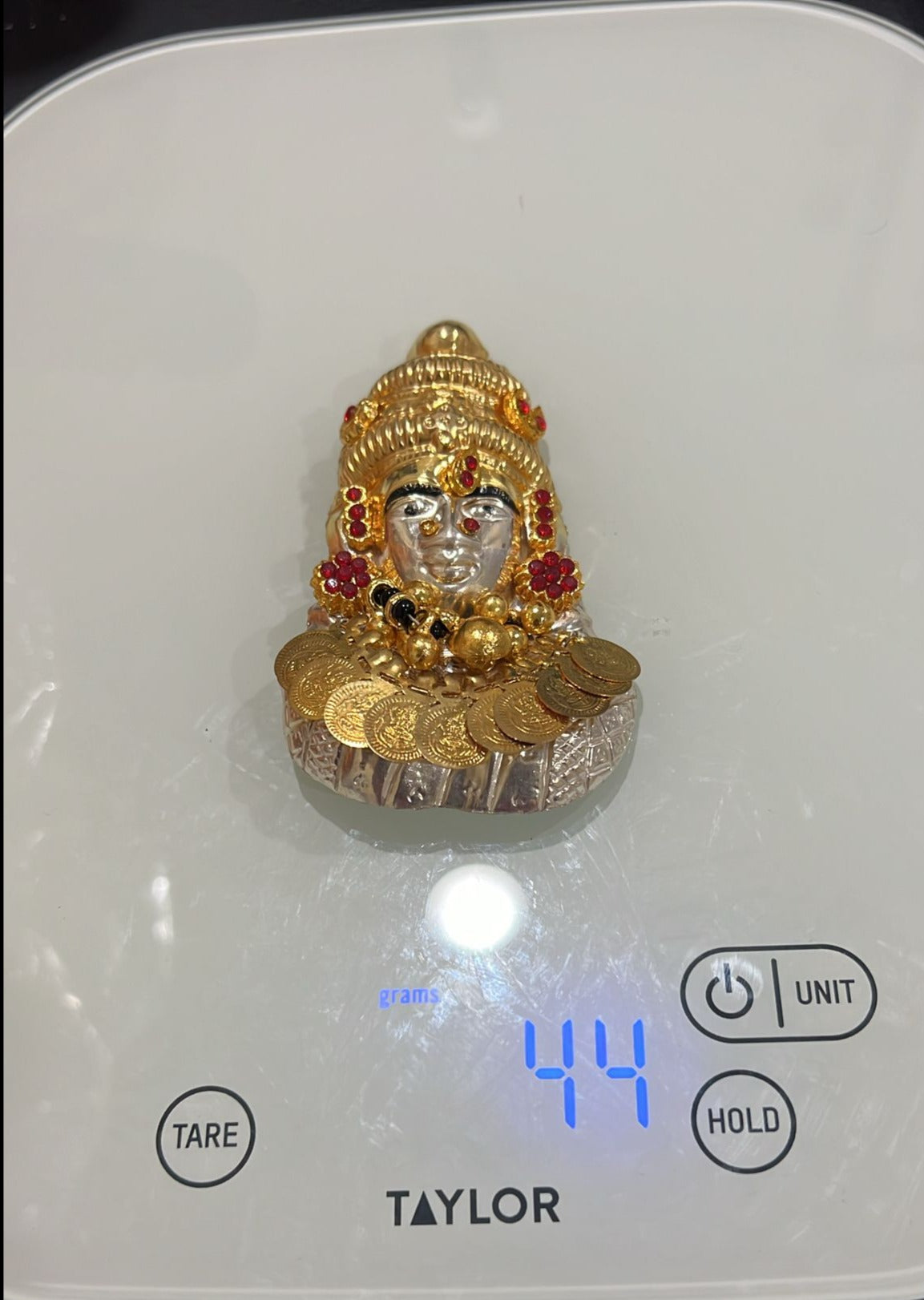 Pure Silver Lakshmi Mukhavada With Rubies and Coins