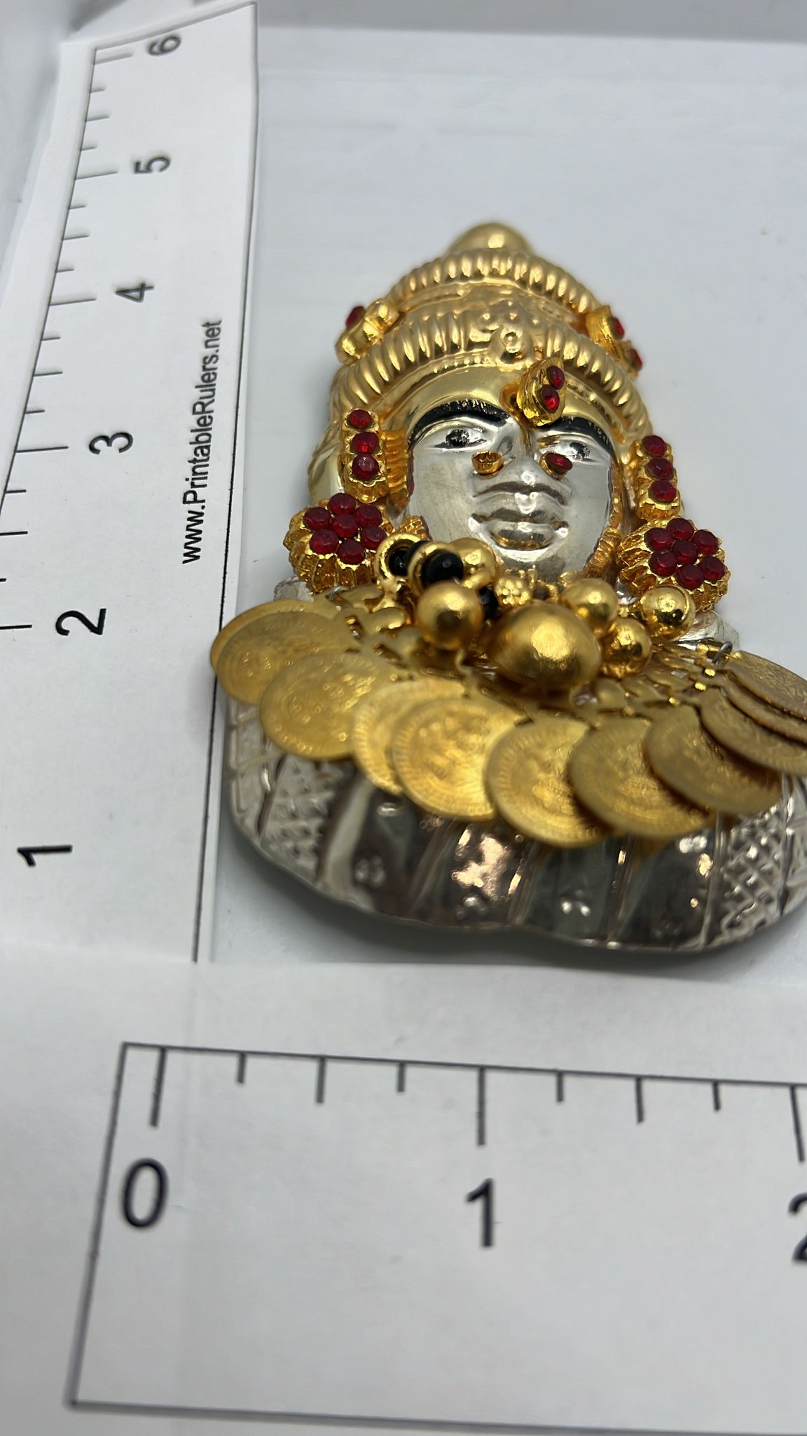 Pure Silver Lakshmi Mukhavada With Rubies and Coins