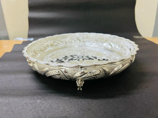 Pure Silver Floral Design Plate 441g - PUSHMYCART