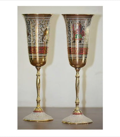 Brass Showpiece Surahi Set With 6 Wine Glasses