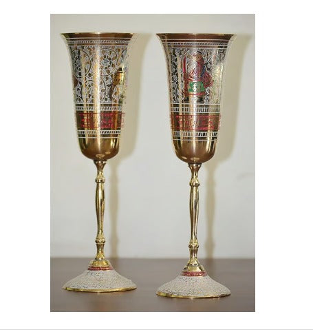 Brass Showpiece Surahi Set With 6 Wine Glasses