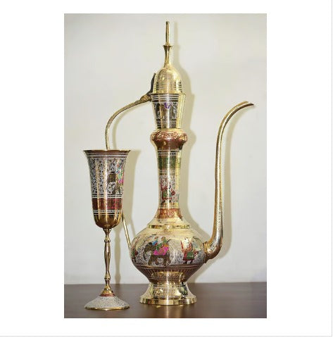 Brass Showpiece Surahi Set With 6 Wine Glasses