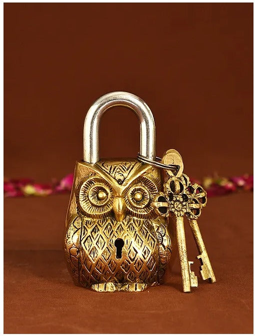 Brass Showpiece & Working Owl Shape Lock