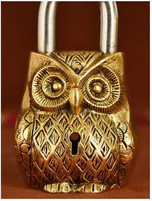 Brass Showpiece & Working Owl Shape Lock