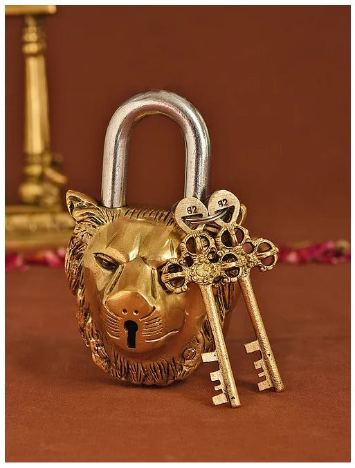 Brass Showpiece & Working Lion Face Shape Lock